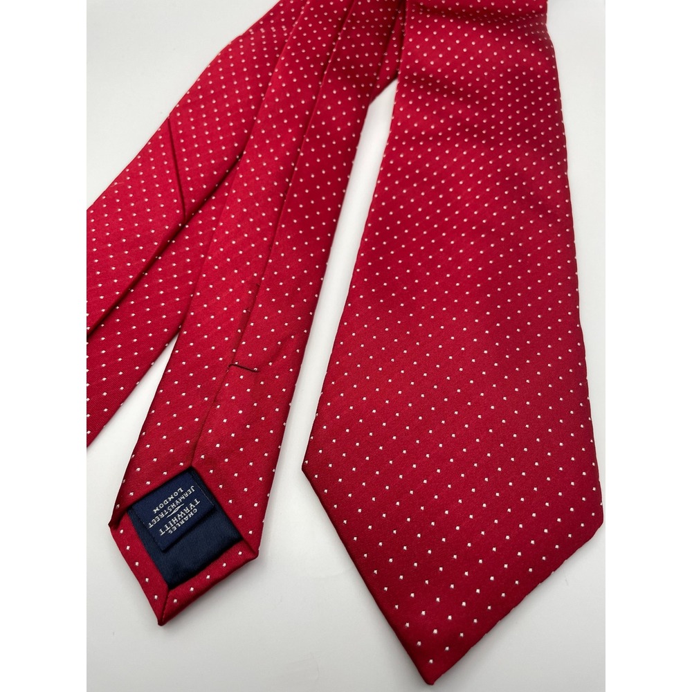 Charles Tyrwhitt Mens Red Silk Micro Dot Necktie Jermyn Street London RN116036